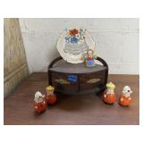 Salt & pepper shakers, plate, wall shelf