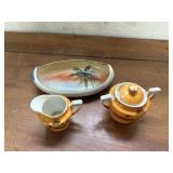 Hand painted Nippon cream & sugar, tray