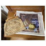 Boho handbag, pottery needlepoint square