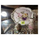 Hand painted French plate, hat pin holders