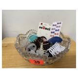 Crystal bowl of hair clips, barrettes