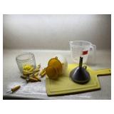 Cutting board, funnels, corn holders