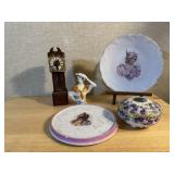 Shabby chic hair box, plates, bust, clock