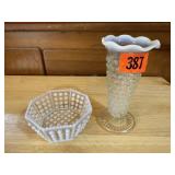 Hobnail Moonstone vase, dish