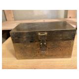 Asian gold embossed jewelry box, pocket knives