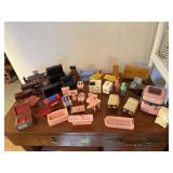 Box of dollhouse furniture, appliances