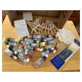 Art supplies, paint, canvas, easels, brushes