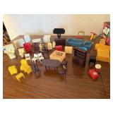 Box of doll house furniture, accessories