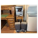 AIWA stereo system, speakers, manual, remote