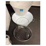 Extra large, white, steel pails, misc.