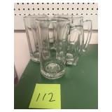 5 large glass beer mugs