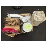 Box of paper bags, lids, drink holders and more