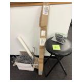 Foldable stool, box peg board hooks, etc.