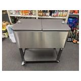 Outdoor, stainless steel cooler on wheels