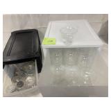 Drawers with plastic custard cups, etc.