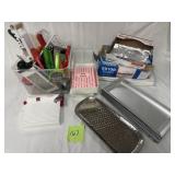 Slicers, peelers, aluminum foil, serving trays