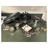 Enamel roasting plan, hand mixers, measuring cups,