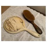 Vintage hand mirror, hairbrush