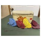 Vintage bread box, bird whirligigs (4)