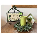 St. Patrick's Day decorations, greenery, vase