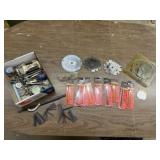 Mixed lot of saw blades, tools, hardware