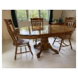 Oak dining set, oblong pedestal table, chairs (4)