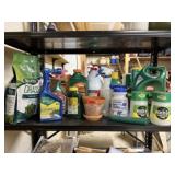 Shelf of garden consumables, grass seed, sprayers