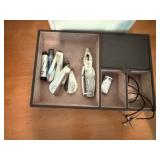 Pttery barn leather valet, contents included