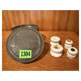 Butternut Coffee tin, insulators