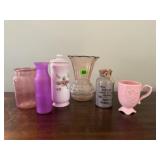 Pink glassware, vases