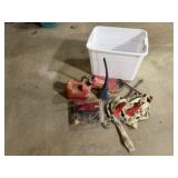 Automotive lot, fuel can, jumper cables, funnel