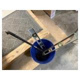Bucket, levels, pry bar