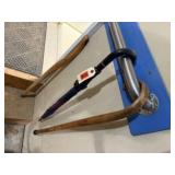 Umbrellas, walking stick, wooden cane