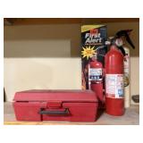 Fire extinguishers (3), emergency kit