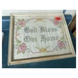 God Bless Our Home framed needlepoint