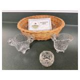 Crystal cream & sugar, Household Hint book, basket