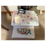 Tote of needlepoint fabric, yardage