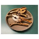 Wooden bowl, decorative birds