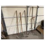 Hay forks, hoes, garden tools