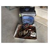 Insulated cooler tote, bungee cords, ratchet strap