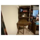 Corner desk, attached bookcase, no contents