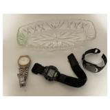 Glass dish, wrist watches