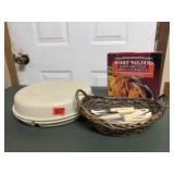 Tupperware relish tray, Pioneer knives, cookbook