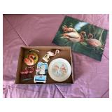 Flamingo placemat, Lefton china plate, decor