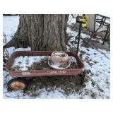 Radio Flyer wagon, soil, clay pot included