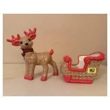Vintage studio ceramic reindeer, sleigh