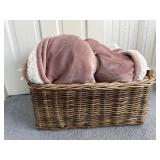Basket, plush blankets (2)