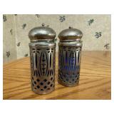 Silver cobalt salt & pepper shaker set