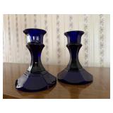 Cobalt blue glass candlesticks (2)
