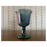 Blue carnival glass goblet